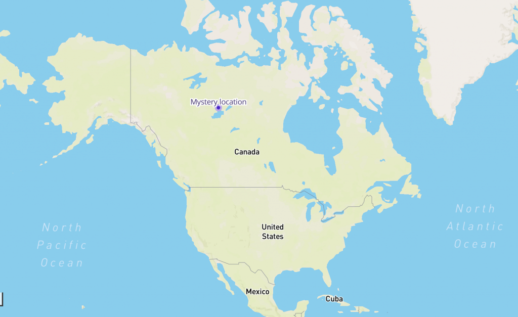 Map of North America showing October 2019's Mystery Location. 
