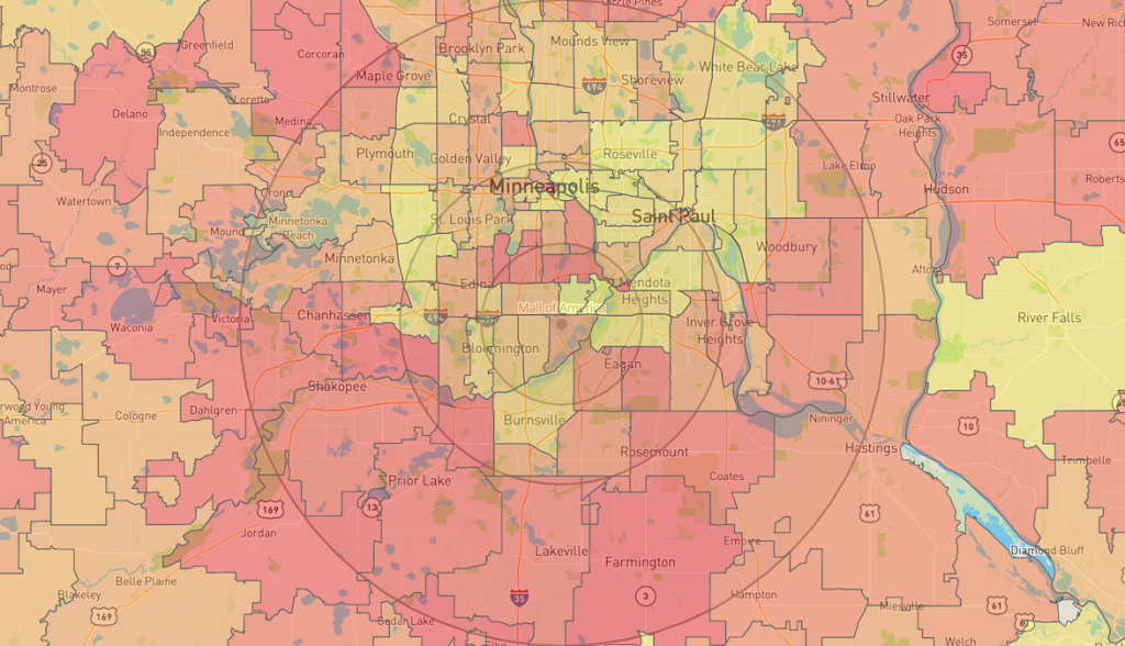 Map of Gen X residents around Minneapolis