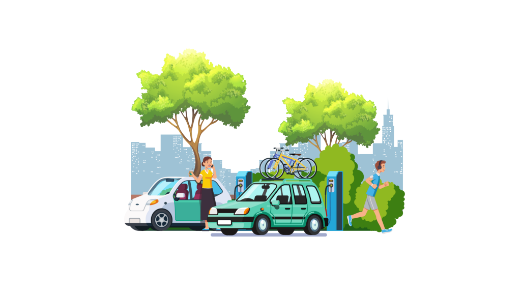 EVs charging in urban park