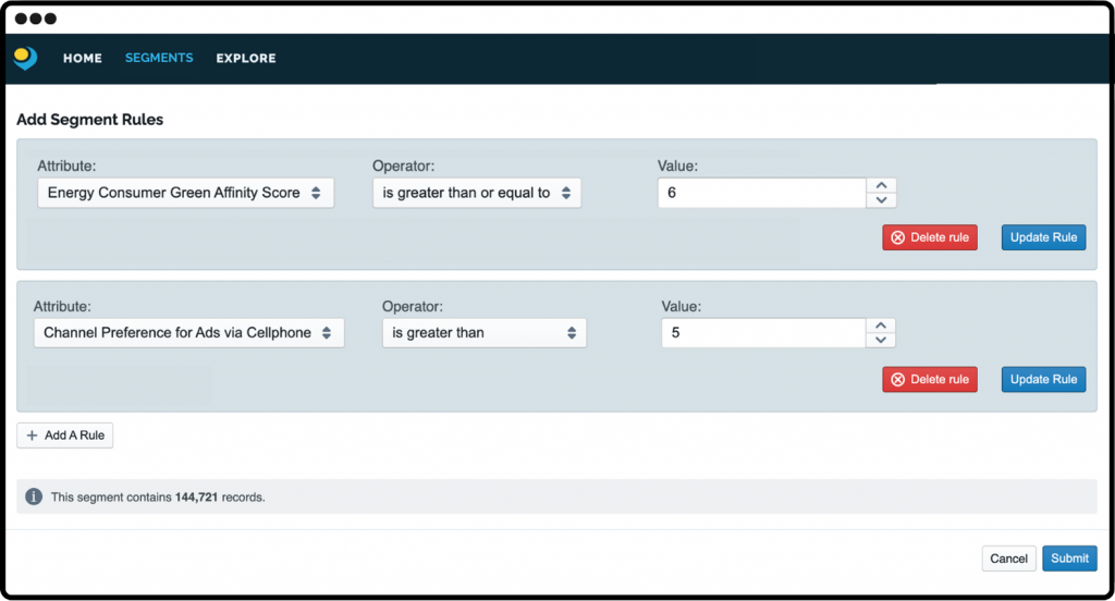 Segments filter and score customer records based on available data attributes.